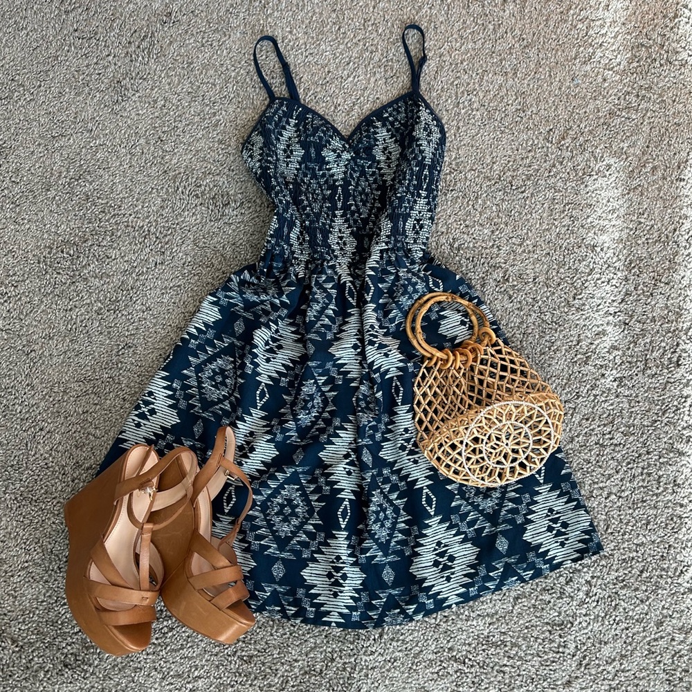 Navy Blue Aztec Print Dress
